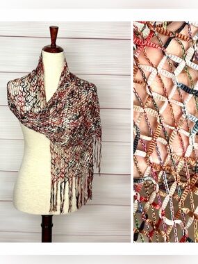 Saldarini Italy Ribbon Yarn Net Scarf Multicolor Open Weave Mesh Lightweigh
